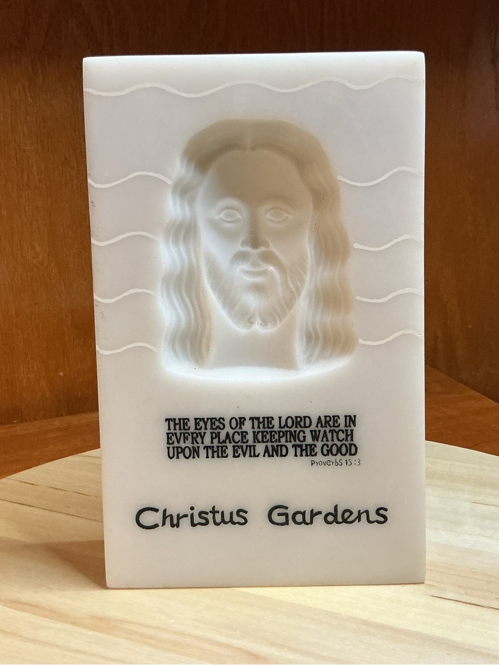 Vintage 2000 marble plaque showing optical illusion of Jesus eyes